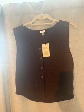 a new day Brown Sleeveless Button-Front Crop Tank